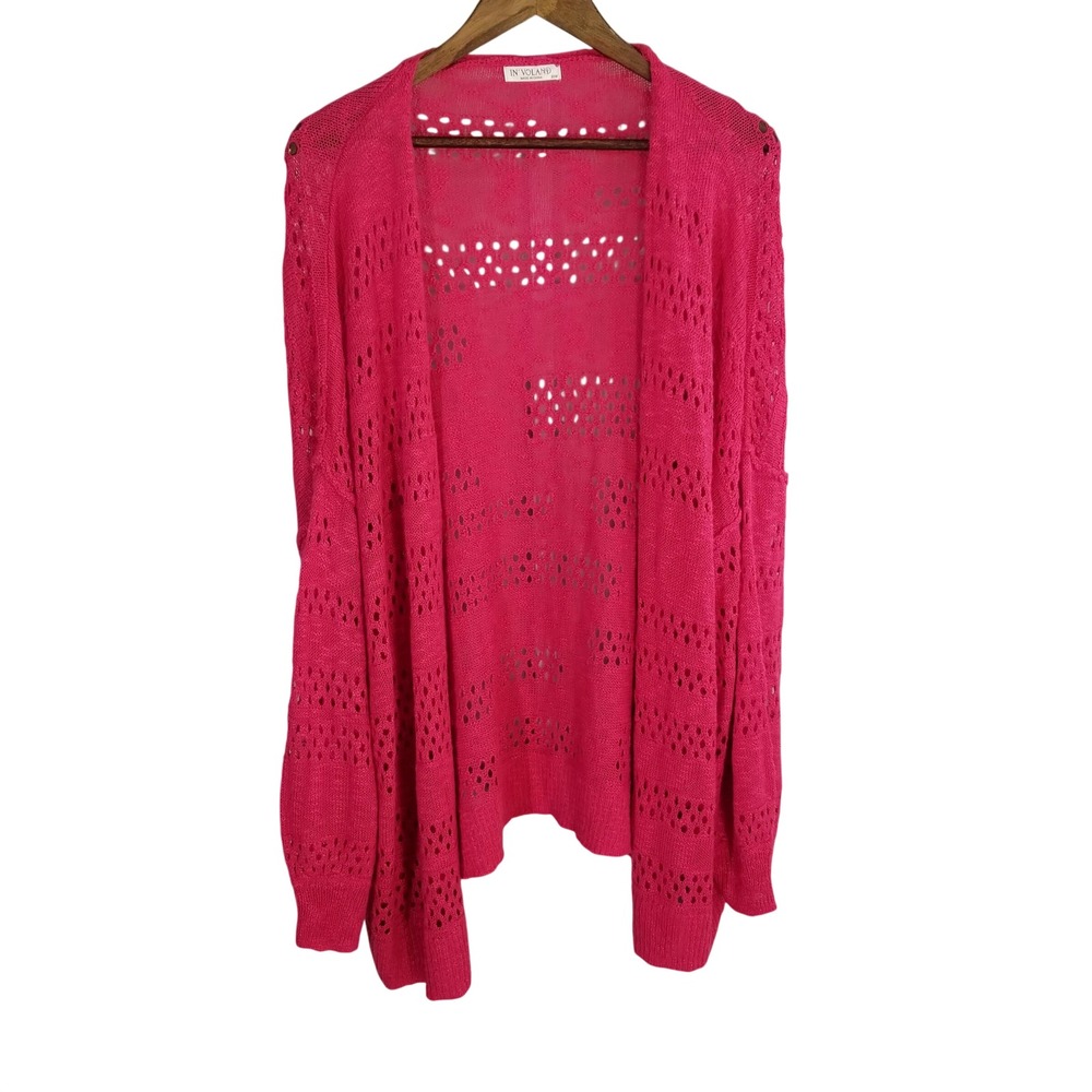 IN'VOLAND Womens‎ Hot Pink Open Knit Cardigan Plus Size 20W  Lightweight Coveup